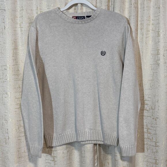 Chaps Off White 100% Cotton Crew Neck Long‎ Sleeve Pullover Sweater Men's Medium - Picture 1 of 4